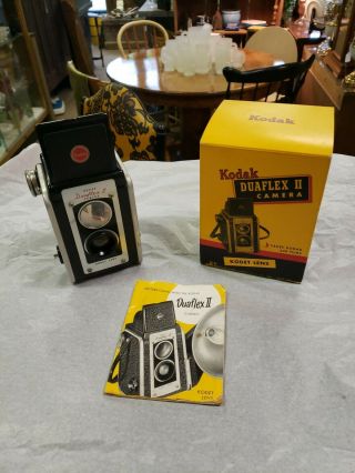 Vintage Kodak Duaflex 2 Camera With Protective Cover,  Film,  And Box