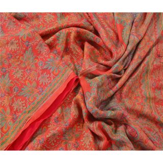 Sanskriti Vintage Red Saree 100 Pure Silk Printed Sari Craft Soft Fabric
