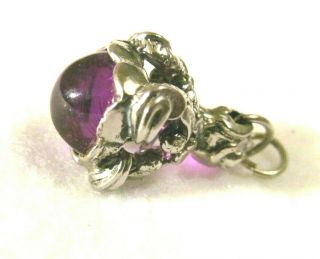 Victorian Vintage Etruscan Amethyst Puffy Silver Charm Pendant Fob
