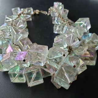 Vintage Style STATEMENT Chunky AB Cube Faux Crystal Lucite Cluster Necklace W195 2