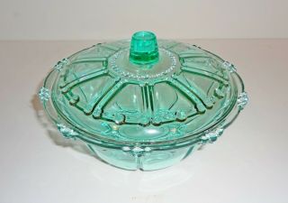 Vintage Mid Century Aqua Blue Candy Dish with Lid 6
