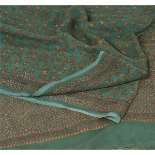 Sanskriti Vintage Green Saree Pure Chiffon Silk Printed Sari Decor Craft Fabric