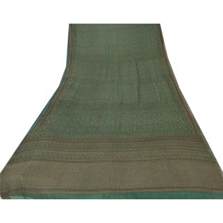 Sanskriti Vintage Green Saree Pure Chiffon Silk Printed Sari Decor Craft Fabric 3
