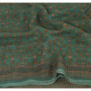 Sanskriti Vintage Green Saree Pure Chiffon Silk Printed Sari Decor Craft Fabric 5