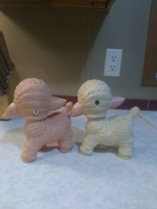 2 Vintage 1955 The SUN RUBBER Co Pink/White Baby Sheep Lamb SQUEAK Toy - 4