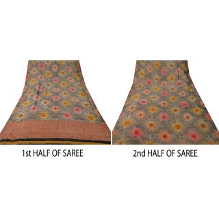 Sanskriti Vintage Saree Pure Georgette Silk Woven Printed Sari Craft Fabric 3