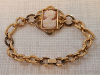 Vintage Simmons Art Deco Gold Filled Cameo Ladies Bracelet 7 "