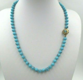 Vintage Robins Egg Blue Speckle Turquoise Glass Beaded Necklace Knotted
