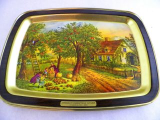 6 Pc American Homestead 4 Seasons Tin Serving Tray Currier & Ives 1868 Vintage
