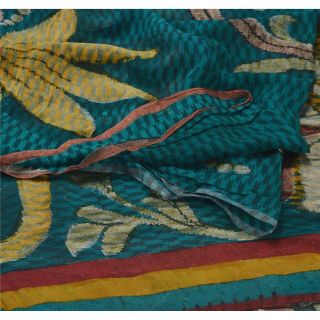 Sanskriti Vintage Green Saree Pure Georgette Silk Printed Sari Craft Deco Fabric
