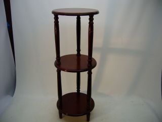 Vtg Wooden Three Tier Round Plant Display Stand Turned Spindles