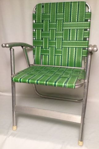 Retro Vintage Mid Century Modern Aluminum Webbed Folding Lawn Chair Green Guc