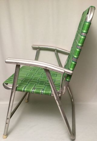 Retro Vintage Mid Century Modern Aluminum Webbed Folding Lawn Chair Green GUC 2