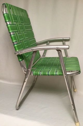 Retro Vintage Mid Century Modern Aluminum Webbed Folding Lawn Chair Green GUC 3