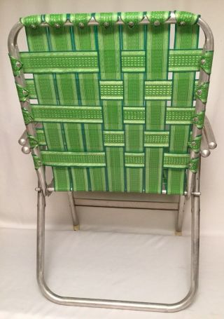 Retro Vintage Mid Century Modern Aluminum Webbed Folding Lawn Chair Green GUC 4