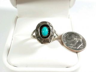 VINTAGE NAVAJO S DICKENS STERLING ETCHED SHADOWBOX TURQUOISE SIZE 5.  5 RING 4