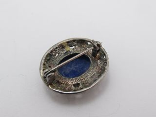 Vintage Sterling Silver 925 & Lapis Lazuli Arts & Crafts Design Brooch Pin 4