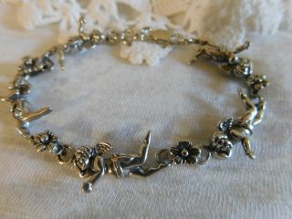 Vtg.  Beau Sterling Silver Cherub Angels Chain Bracelet 16 Grams,  Signed,  7 1/4 "