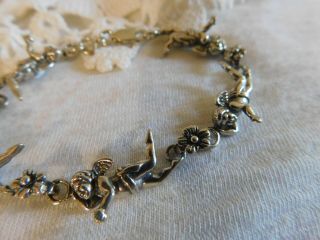 Vtg.  Beau Sterling Silver Cherub Angels Chain Bracelet 16 Grams,  Signed,  7 1/4 