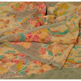 Sanskriti Vintage Brown Saree Pure Georgette Silk Printed Sari Craft Deco Fabric