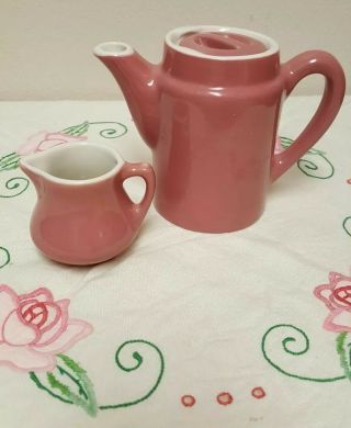Vintage H.  F.  Coors Chefsware Pink/dusty Rose 2 Cup Indiv Coffee Pot & Creamer