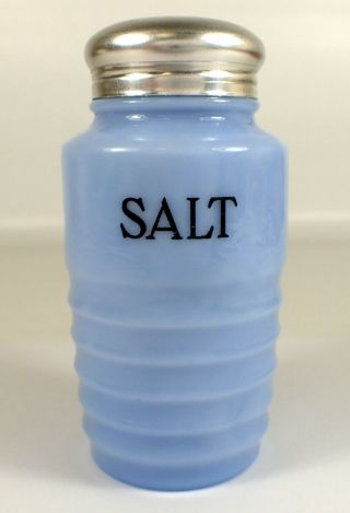 Vtg Jeannette Delphite Delfite Blue Milk Glass Salt Range Ribbed 8 Ounce Shaker