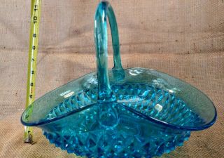 Vintage Fenton Art Glass Basket Colonial Blue 13 