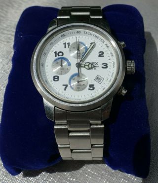 Timex Vintage Chronograph Mens White Face Luminous Hands Timex Band Vg