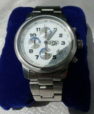 TIMEX VINTAGE CHRONOGRAPH MENS WHITE FACE LUMINOUS HANDS TIMEX BAND VG 3
