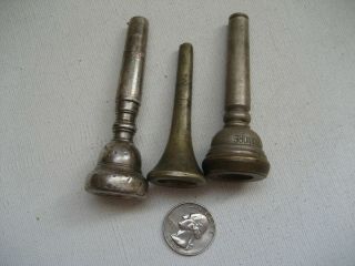 3 Vintage Trumpet / Bugle Mouthpieces - Alexandre,  Unmarked & Made In Italy