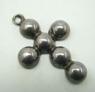 Sterling Silver Vintage Taxco/mexico Cross Pendant Half Balls Round Beaded Puffy