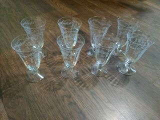 Set Of Eight Fostoria Corsage Vintage Etched Glass Footed Ice Tea Glasses