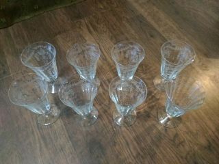 Set of Eight Fostoria Corsage Vintage Etched Glass Footed Ice Tea Glasses 2