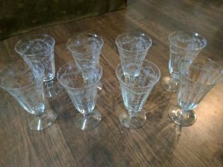 Set of Eight Fostoria Corsage Vintage Etched Glass Footed Ice Tea Glasses 3
