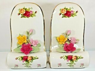 Vintage 1962 Royal Albert " Old Country Roses " Book Ends
