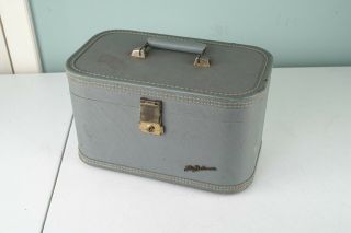 Vintage Lady Baltimore Blue Train Case Luggage Makeup Mirror And Tray