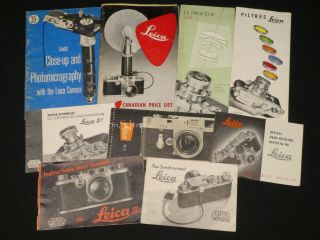 9 X Assorted Vintage Leica Camera Manuals & Info Booklets In English & French