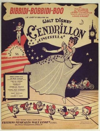Vintage Sheet Music Walt Disney Cinderella Bibbidi Bobbidi Boo Cendrillion 1949