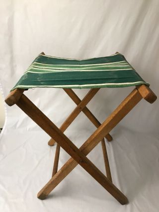 Vintage Wood Striped Canvas Folding Stool Chairs Camping Fishing Hunting Sports
