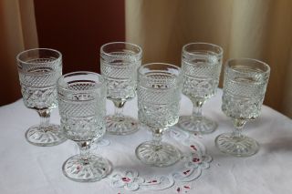 Vintage Pressed Glass Anchor Hocking Wexford Clear Footed Juice Glass Set Of Six