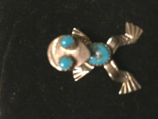 Vintage Sterling Silver & Turquoise Frog Pin Brooch & Pendant,  CHARMING 3