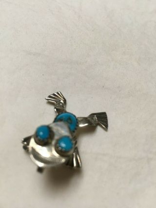 Vintage Sterling Silver & Turquoise Frog Pin Brooch & Pendant,  CHARMING 4