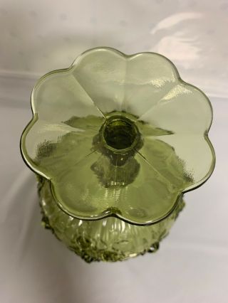 Vintage Fenton Colonial Green Glass Cabbage Rose Pedestal Compote w/ Lid 6