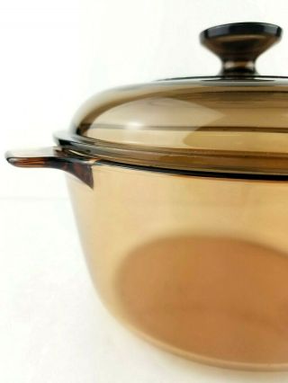 VINTAGE Corning Pyrex Vision Ware 2.  5 L Amber Glass Pot Sauce Pan with Lid U.  S.  A 2