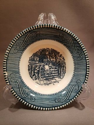 Vintage Currier And Ives " Home Sweet Home " Blue Serving Bowl 10 " Royal China
