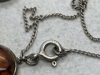 Vintage Sterling Silver 3 Amber Stones Slide Pendants 16.  5” chain Necklace 5