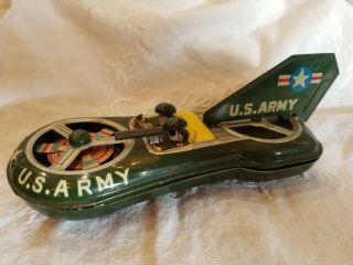 Vintage Us Army Hovercraft Tin Friction Toy Japan