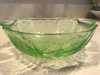 Anchor Hocking Vintage Green Princess Depression Glass Octagonal Bowl W /handles