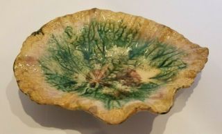 Vintage Etruscan Majolica Pottery Leaf Dish