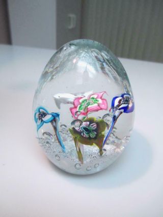 Vintage Murano ? Egg Shaped Art Glass Paperweight With Flowers
